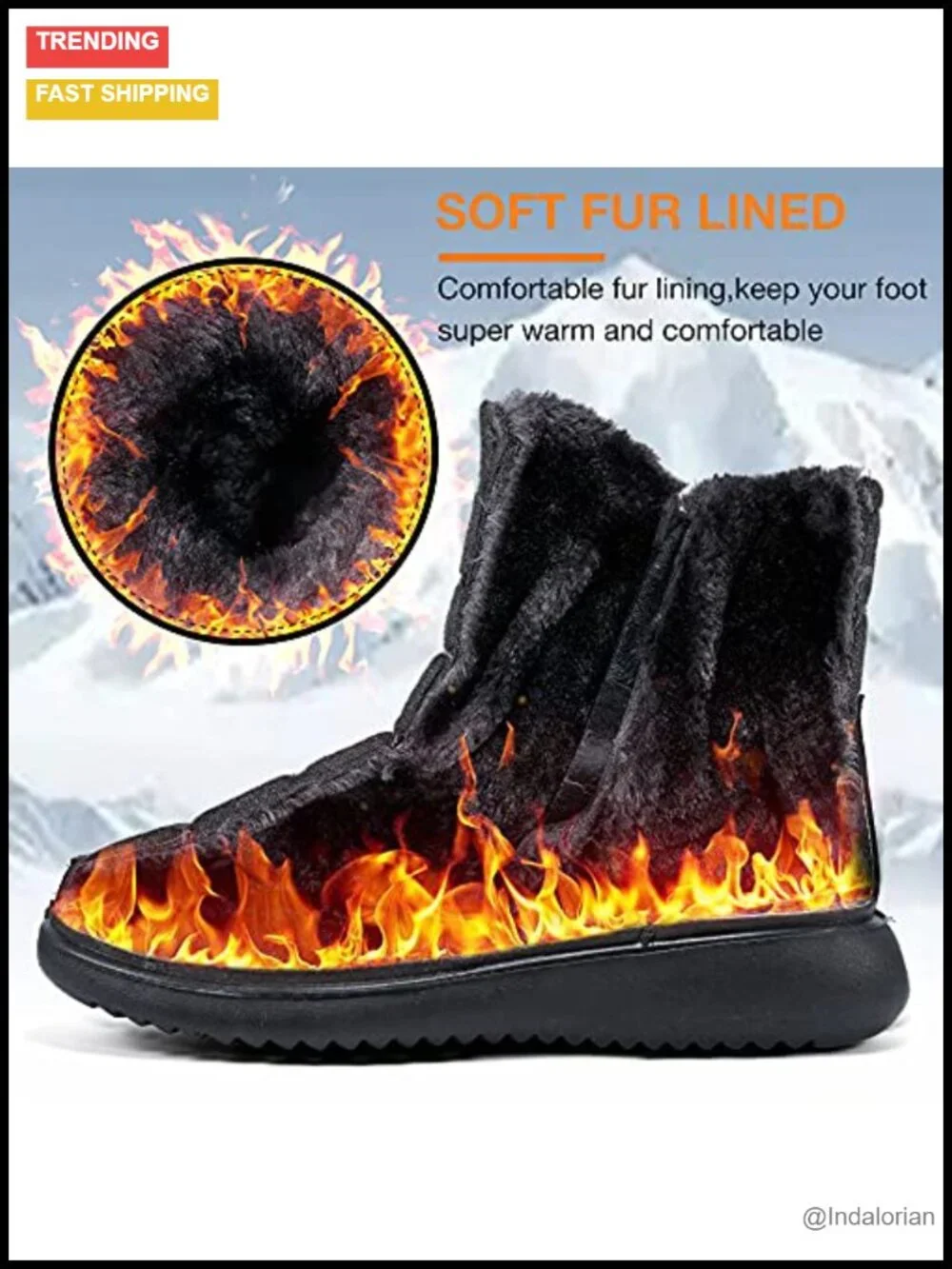 Warm Fur Lined Mid Calf Snow Boots with Zipper Anti-Slip Waterproof